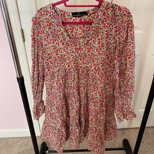 Pomander place floral print long sleeve mini dress size xl